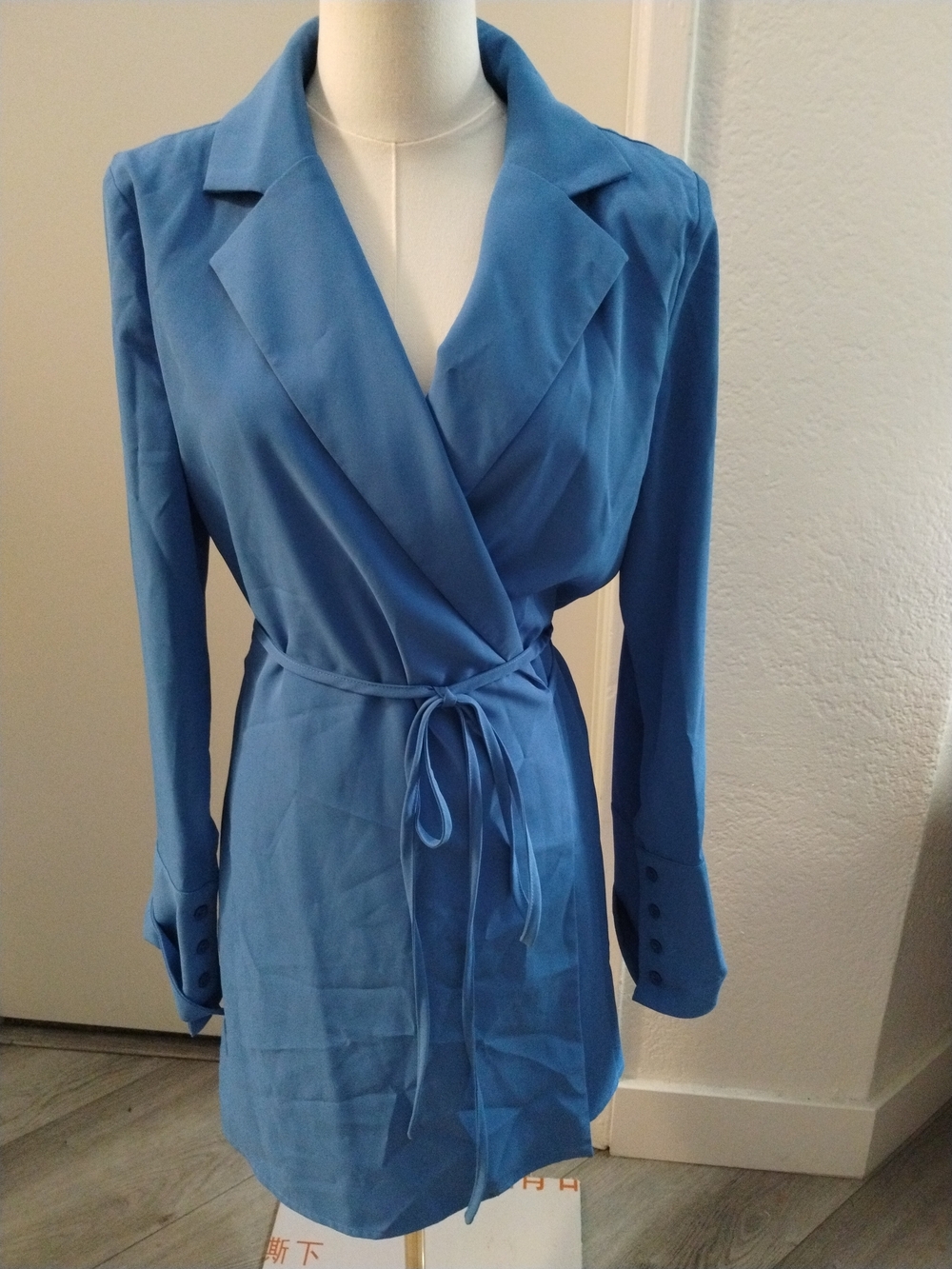 Forever 21 Dusty Blue Wrap Trench Coat with Tie Waist